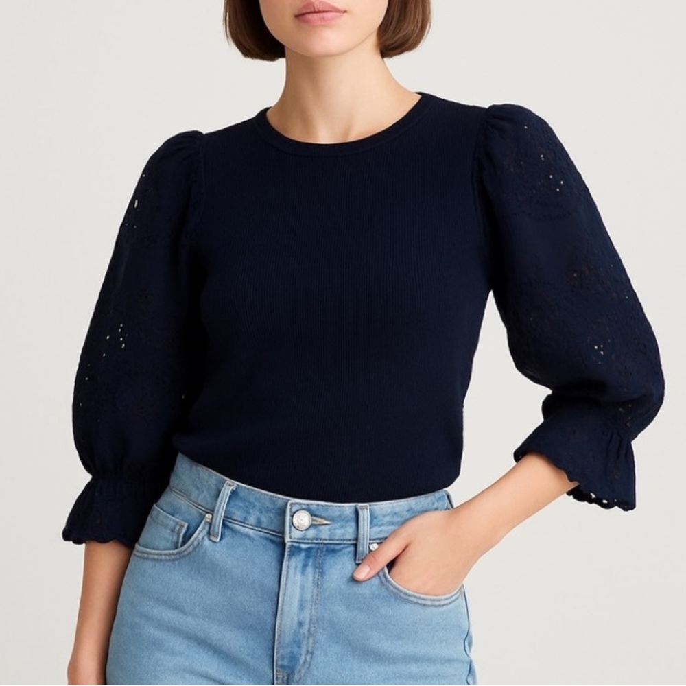 NWT J.Crew Ruffle-Trim Eyelet Top in Vintage Rib
